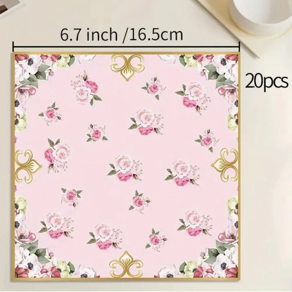 Floral Pink and Gold Afternoon Tea Luncheon Party Napkins, 20-ct